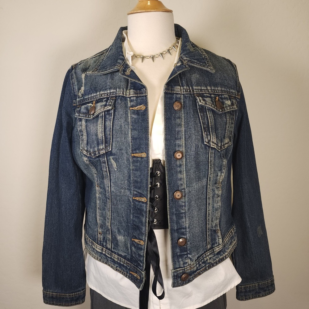 Boom Boom‎ Jeans Women's Denim Jacket, Size Large, Distressed Blue